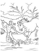 coloriage spirit jette l indien dans l eau